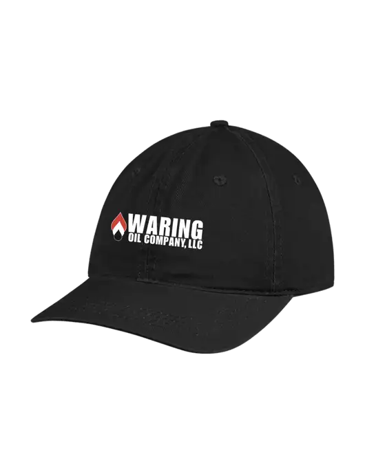 Garment Washed Unstructured Twill Black Cap w/Waring Oil Logo