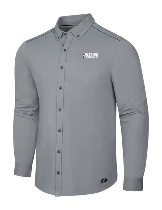 OGIO Medium Grey Heather Modern Code Stretch Button-Up Shirt w/Waring Oil Logo