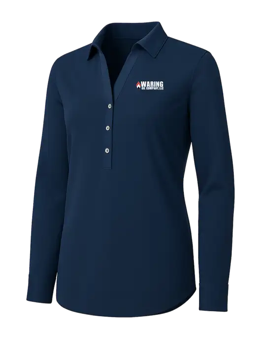 Womens Navy City Stretch Shirt w/Waring Oil Logo
