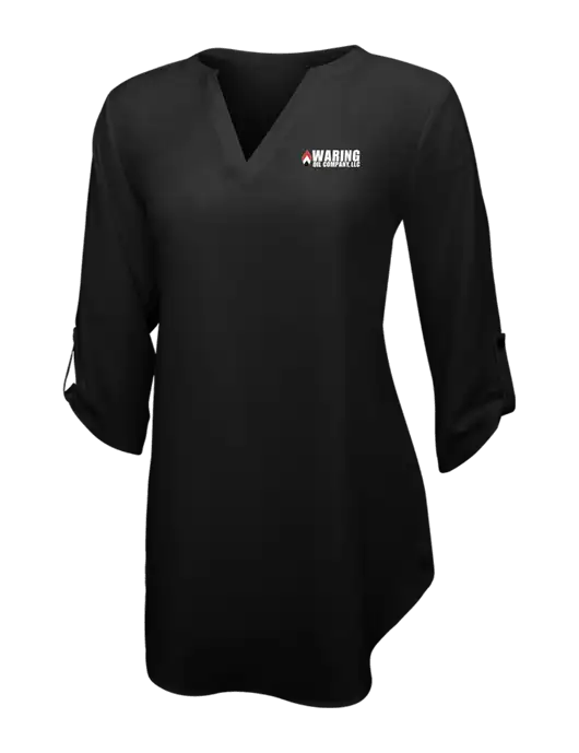 Womens Black 3/4 Sleeve Tunic Blouse w/Waring Oil Logo