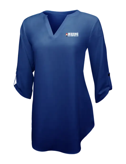 Dark Royal Womens 3/4 Sleeve Tunic Blouse w/Waring Oil Logo