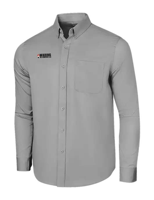 Long Sleeve Light Grey Superpro React Twill Shirt w/Waring Oil Logo