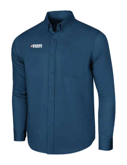 Long Sleeve Light Navy Superpro React Twill Shirt w/Waring Oil Logo