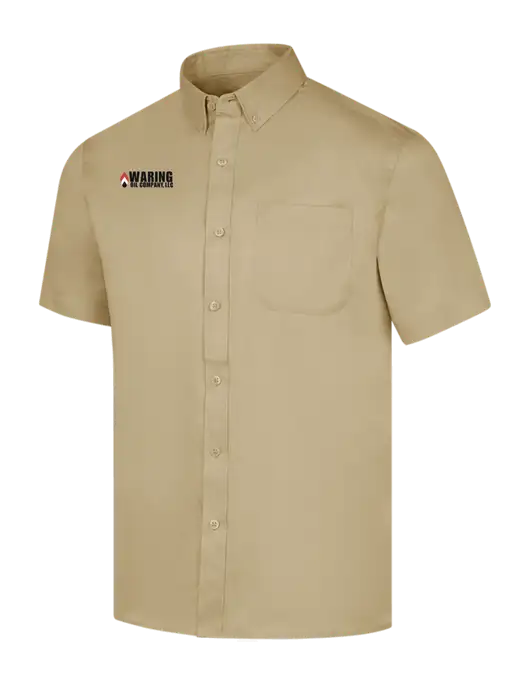 Short Sleeve Dark Tan Superpro React Twill Shirt w/Waring Oil Logo