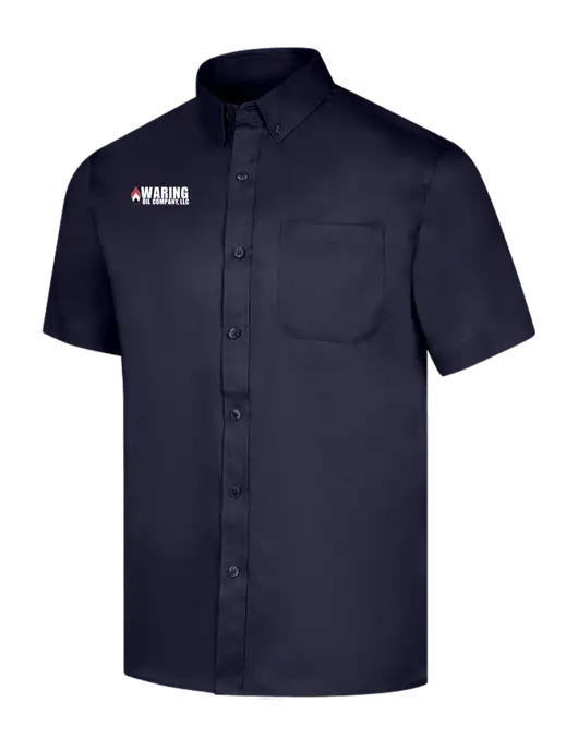 Short Sleeve Navy Superpro React Twill Shirt w/Waring Oil Logo