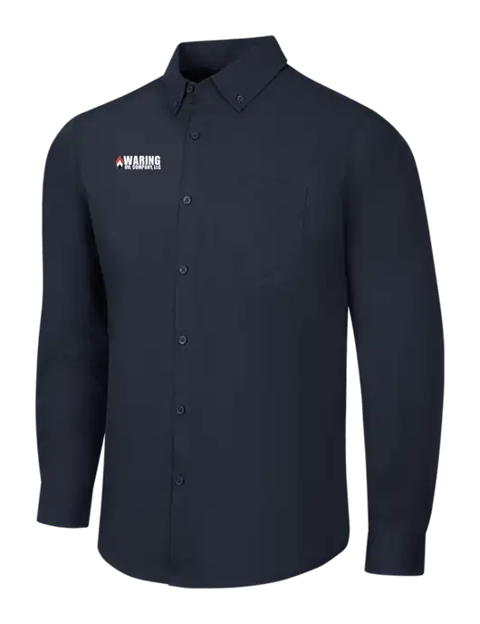 Navy Long Sleeve Carefree Poplin Shirt w/Waring Oil Logo