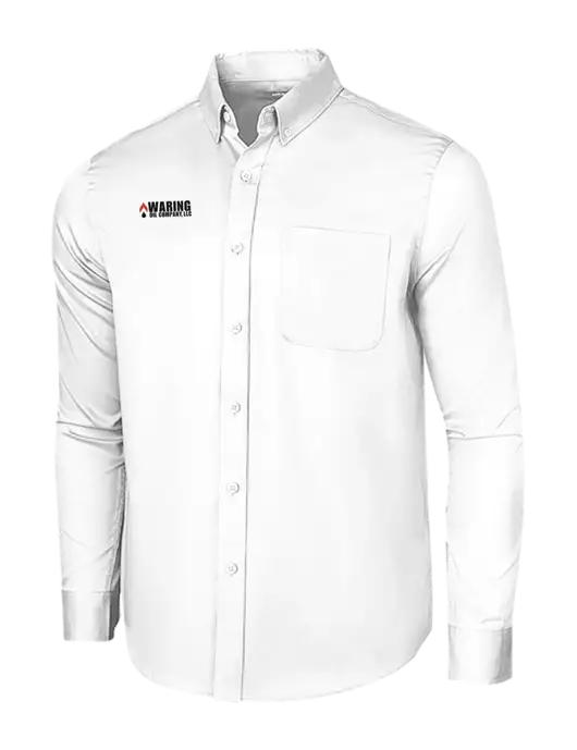 Long Sleeve White Superpro React Twill Shirt w/Waring Oil Logo