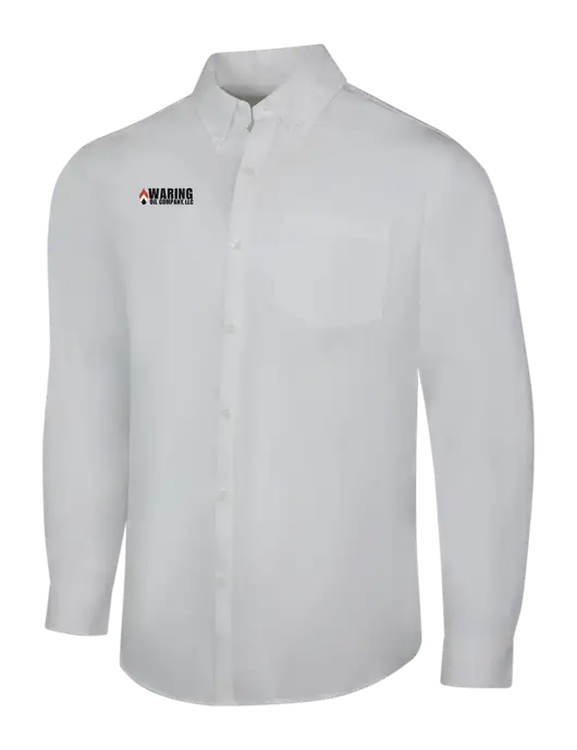 White Long Sleeve Carefree Poplin Shirt w/Waring Oil Logo