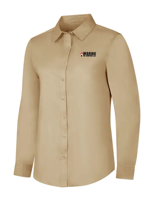 Dark Tan Womens Long Sleeve Superpro React Twill Shirt w/Waring Oil Logo
