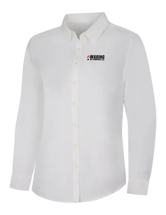 Womens White Long Sleeve Superpro React Twill Shirt w/Waring Oil Logo