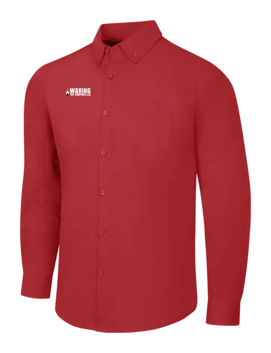 Red Long Sleeve Carefree Poplin Shirt w/Waring Oil Logo