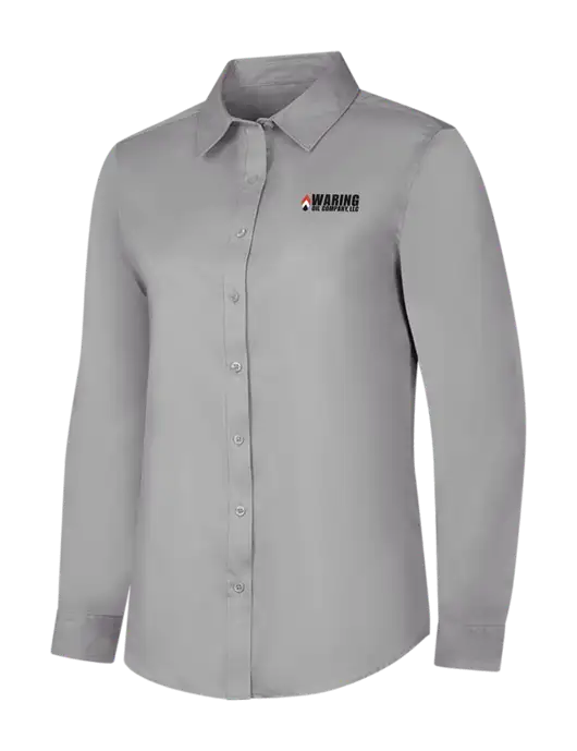 Light Grey Womens Long Sleeve Superpro React Twill Shirt w/Waring Oil Logo