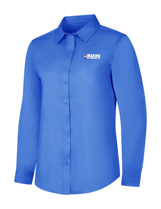 Dark Carolina Blue Womens Long Sleeve Superpro React Twill Shirt w/Waring Oil Logo