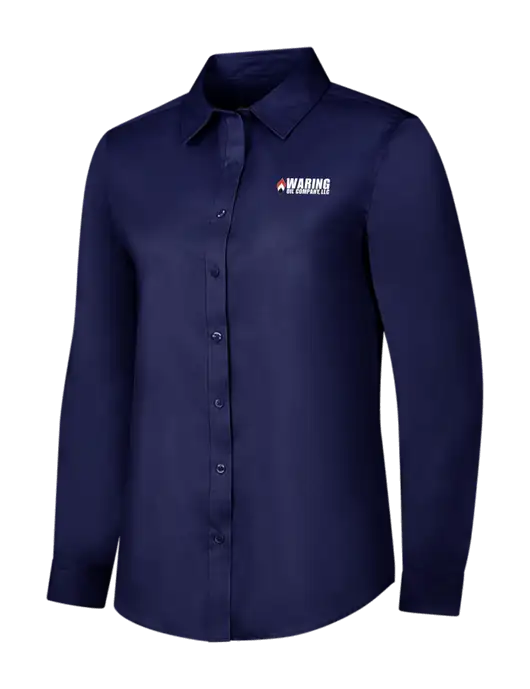Navy Womens Long Sleeve Superpro React Twill Shirt w/Waring Oil Logo