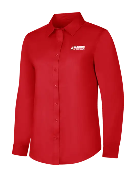 Red Womens Long Sleeve Superpro React Twill Shirt w/Waring Oil Logo