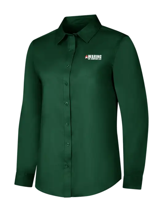 Dark Green Womens Long Sleeve Superpro React Twill Shirt w/Waring Oil Logo