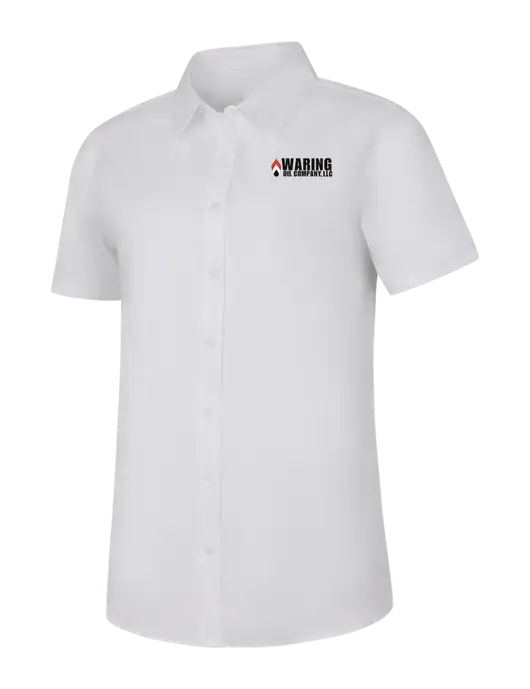Womens White Short Sleeve Superpro React Twill Shirt w/Waring Oil Logo