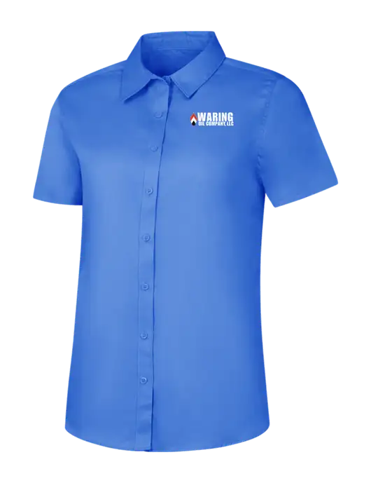 Womens Dark Carolina Blue Short Sleeve Superpro React Twill Shirt w/Waring Oil Logo