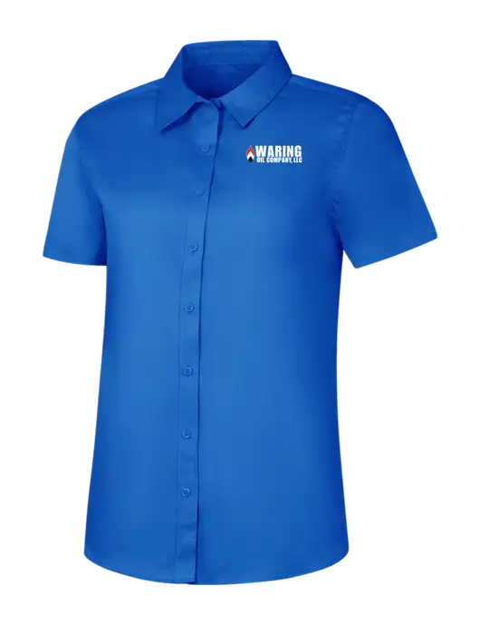 Womens Short Sleeve Royal Blue Superpro React Twill Shirt w/Waring Oil Logo