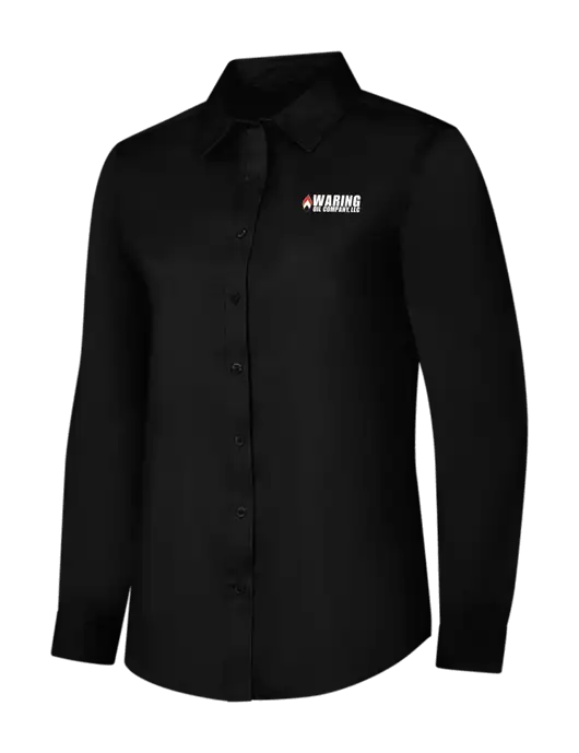 Womens Black Long Sleeve Superpro React Twill Shirt w/Waring Oil Logo