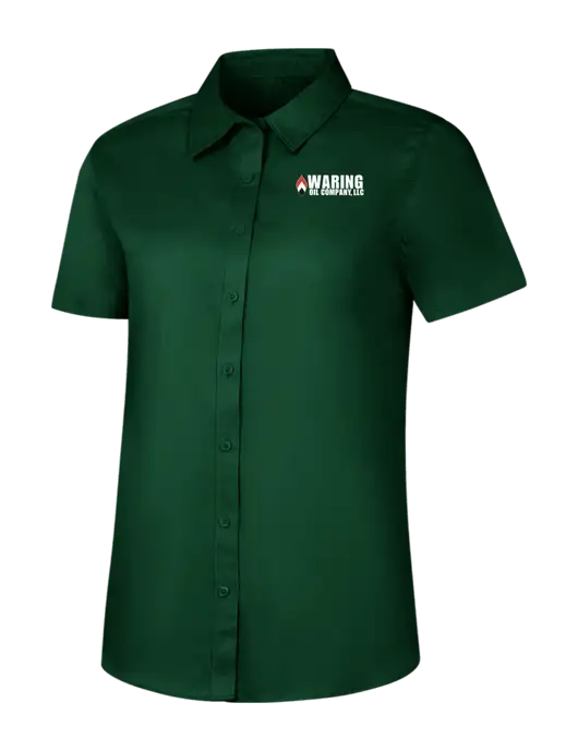 Womens Dark Green Short Sleeve Superpro React Twill Shirt w/Waring Oil Logo