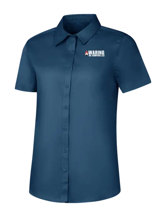 Womens Light Navy Short Sleeve Superpro React Twill Shirt w/Waring Oil Logo