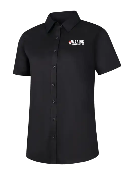 Womens Black Short Sleeve Superpro React Twill Shirt w/Waring Oil Logo