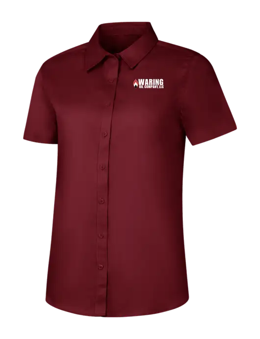 Womens Maroon Short Sleeve Superpro React Twill Shirt w/Waring Oil Logo