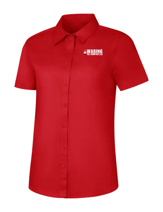 Womens Red Short Sleeve Superpro React Twill Shirt w/Waring Oil Logo