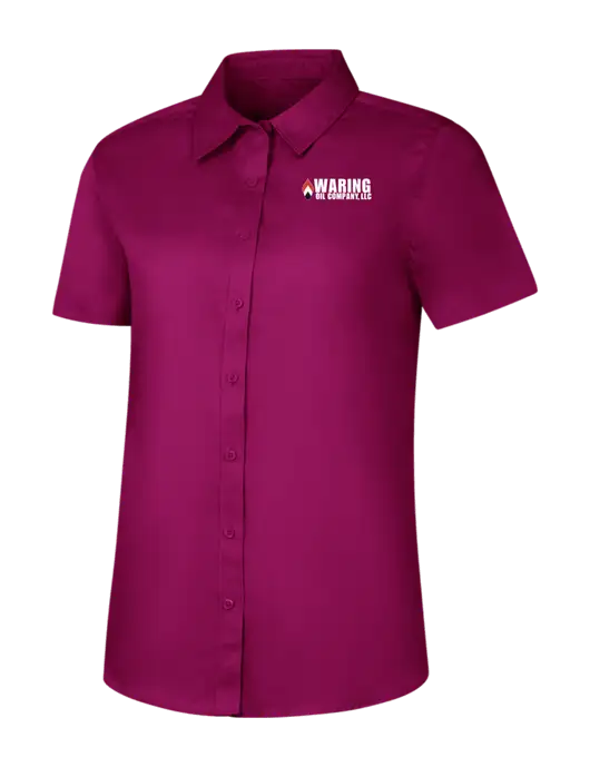 Womens Dark Fucia Short Sleeve Superpro React Twill Shirt w/Waring Oil Logo