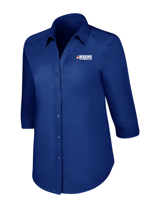 Womens Royal 3/4 Sleeve Carefree Poplin Shirt w/Waring Oil Logo