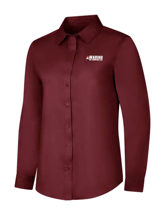 Maroon Womens Long Sleeve Superpro React Twill Shirt w/Waring Oil Logo