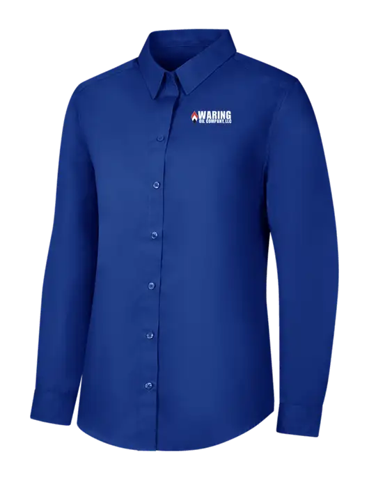 Womens Royal Long Sleeve Carefree Poplin Shirt w/Waring Oil Logo