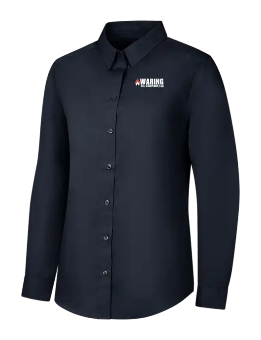 Womens River Blue Navy Long Sleeve Carefree Poplin Shirt w/Waring Oil Logo