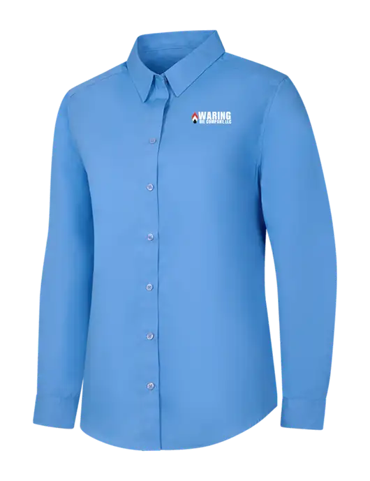 Womens Carolina Blue Long Sleeve Carefree Poplin Shirt w/Waring Oil Logo