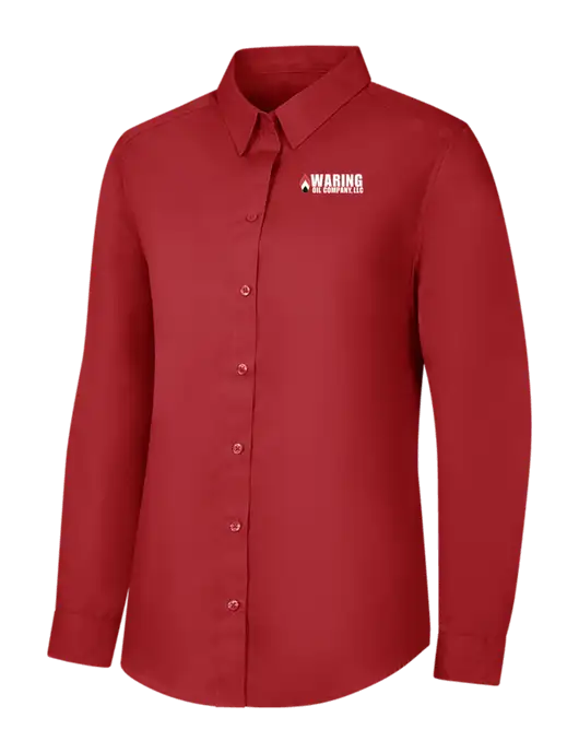 Womens Rich Red  Long Sleeve Carefree Poplin Shirt w/Waring Oil Logo