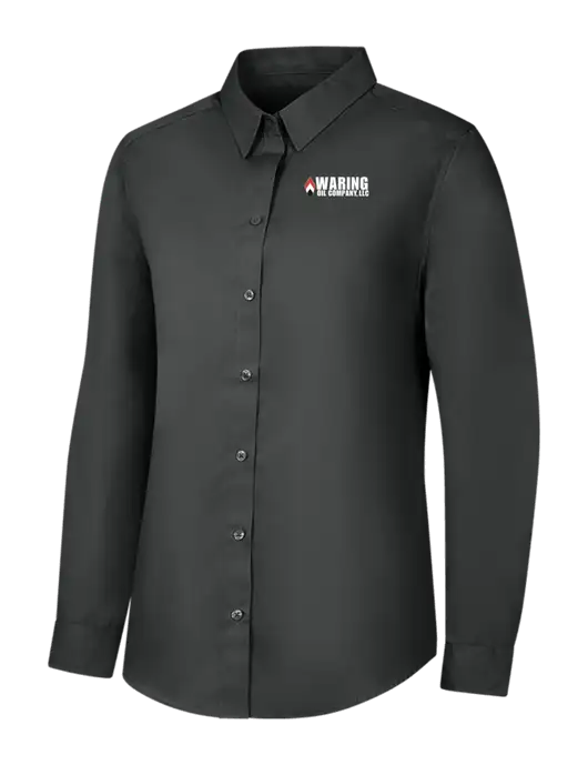 Womens Dark Grey Long Sleeve Carefree Poplin Shirt w/Waring Oil Logo