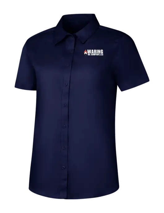 Womens Navy Short Sleeve Superpro React Twill Shirt w/Waring Oil Logo
