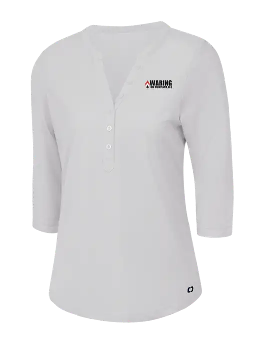 OGIO Bright White Jewel Henley w/Waring Oil Logo