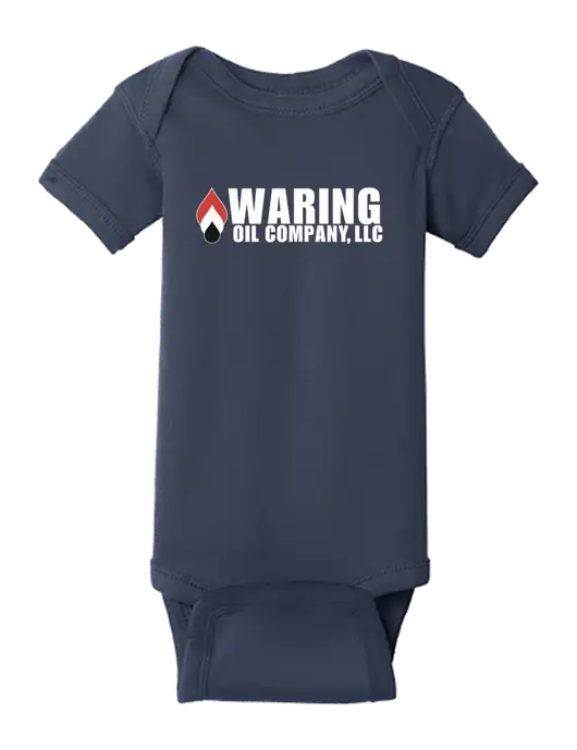 Rabbit Skins Navy Infant Short Sleeve Baby Rib Bodysuit w/Waring Oil Logo