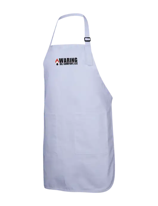 Full-Length White Apron With Pockets w/Waring Oil Logo