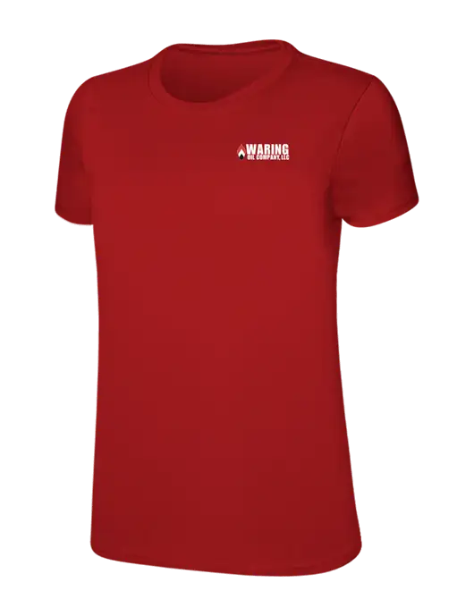 Womens Ring Spun Bright Red 4.5 oz T-Shirt w/Waring Oil Logo