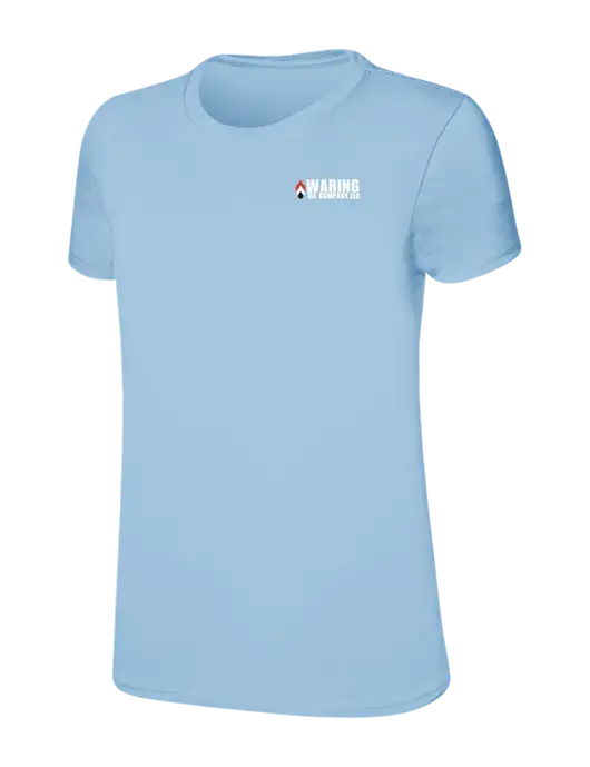 Womens Ring Spun Light Blue 4.5 oz T-Shirt w/Waring Oil Logo