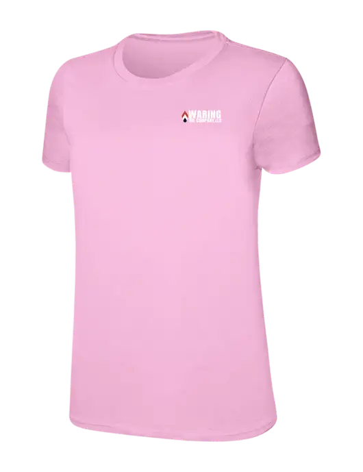 Womens Ring Spun Candy Pink 4.5 oz T-Shirt w/Waring Oil Logo