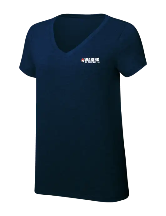 Womens Simply Soft V-Neck New Navy 4.5oz  Poly/Combed Ring Spun Cotton T-Shirt w/Waring Oil Logo