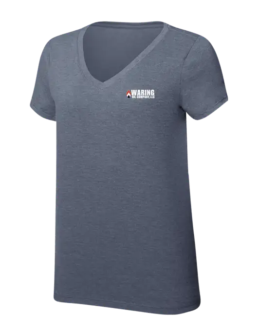 Womens Simply Soft V-Neck Navy Frost 4.5oz  Poly/Combed Ring Spun Cotton T-Shirt w/Waring Oil Logo