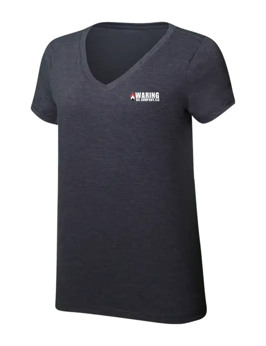 Womens Simply Soft V-Neck Heather Charcoal 4.5oz  Poly/Combed Ring Spun Cotton T-Shirt w/Waring Oil Logo