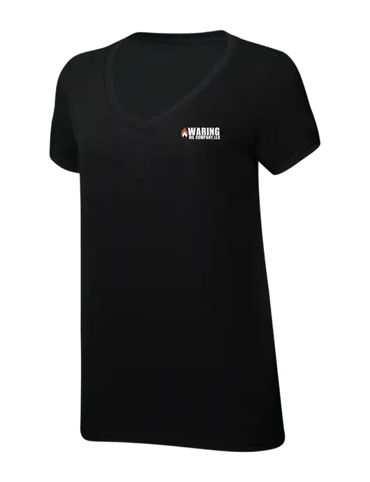 Womens Simply Soft V-Neck Black 4.5oz  Poly/Combed Ring Spun Cotton T-Shirt w/Waring Oil Logo