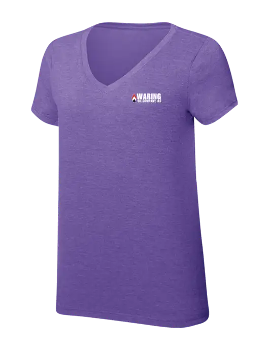 Womens Simply Soft V-Neck Purple Frost 4.5oz  Poly/Combed Ring Spun Cotton T-Shirt w/Waring Oil Logo