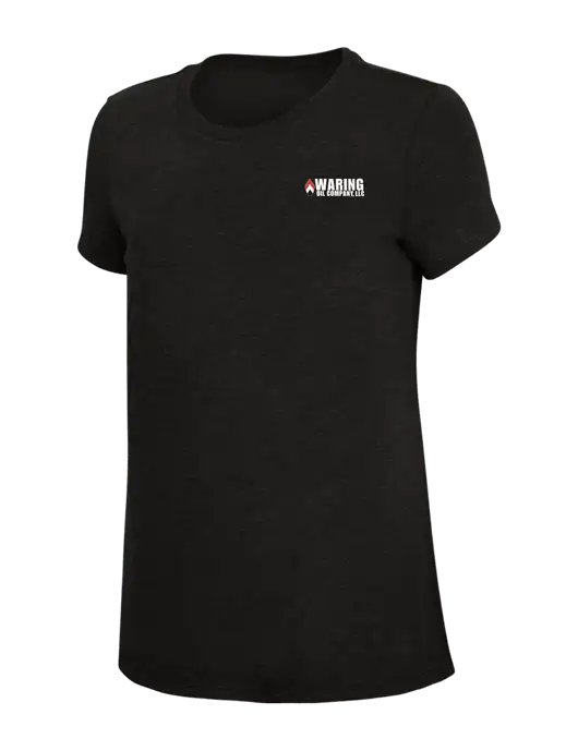 Womens Simply Soft Black 4.5oz Poly/Combed Ring Spun Cotton T-Shirt w/Waring Oil Logo